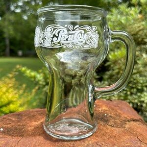 Pepsi Cola Vintage Mug with Handle Tall Drinking Glass Large White Logo